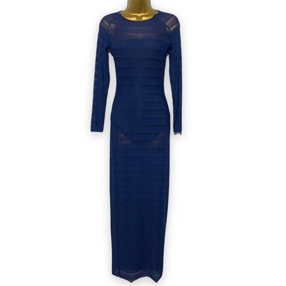 Solace London Dress Navy Blue Maxi Long Semi Sheer Party Xmas Size 8 Bodycon - Picture 5 of 14